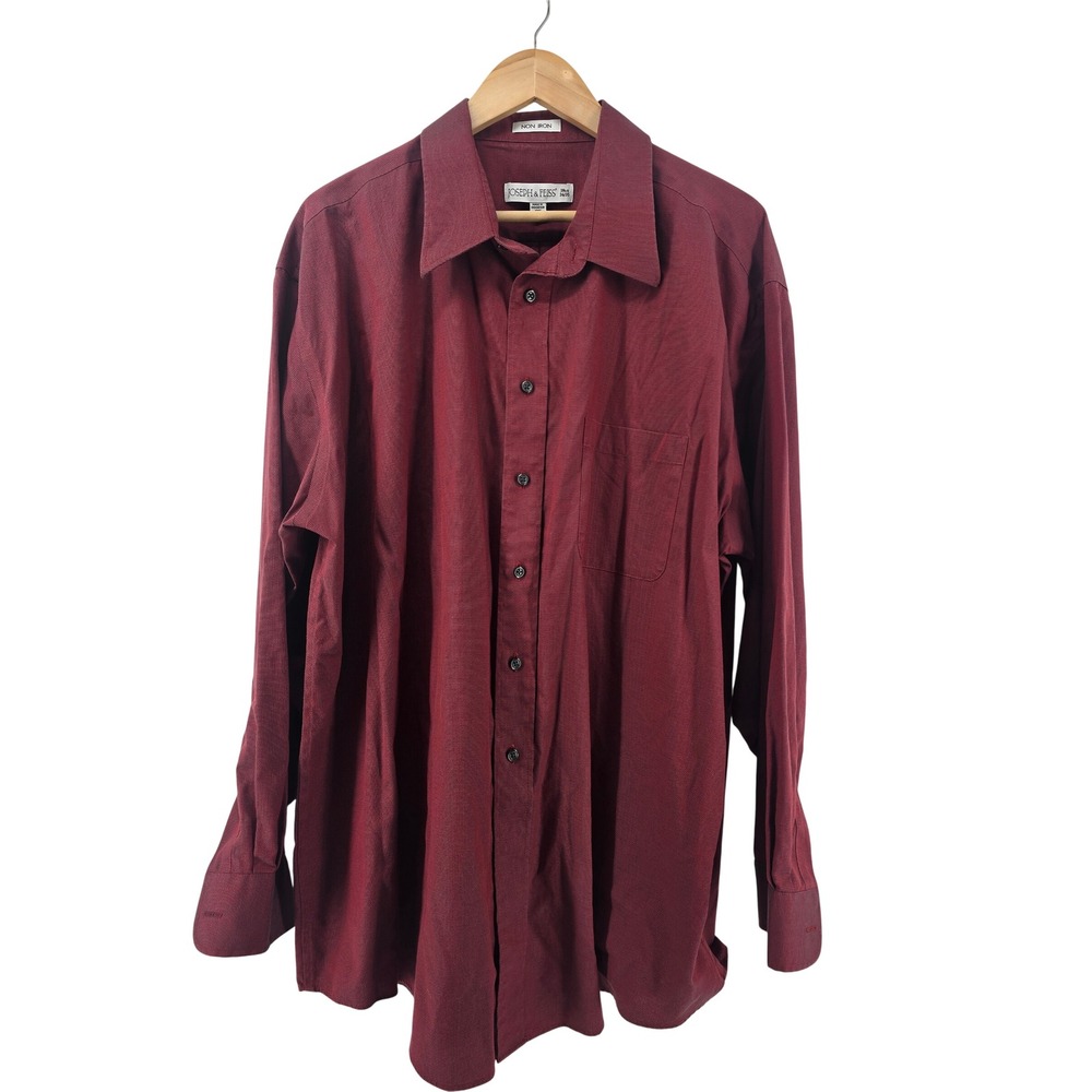 Joseph & Feiss Button Down Mens 18.5 34/35 Burgundy Non Iron Cotton Dress Shirt